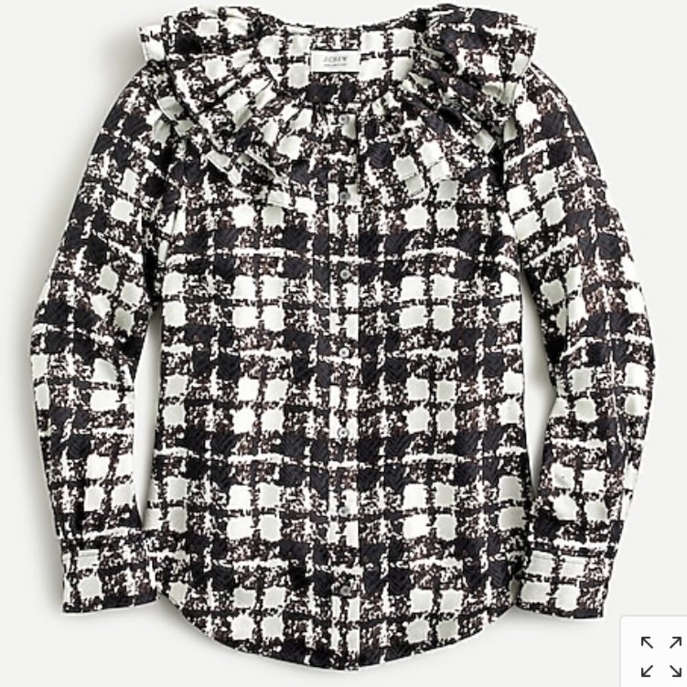 J. Crew Collection silk twill ruffle collar top AU260 XS blouse brown white